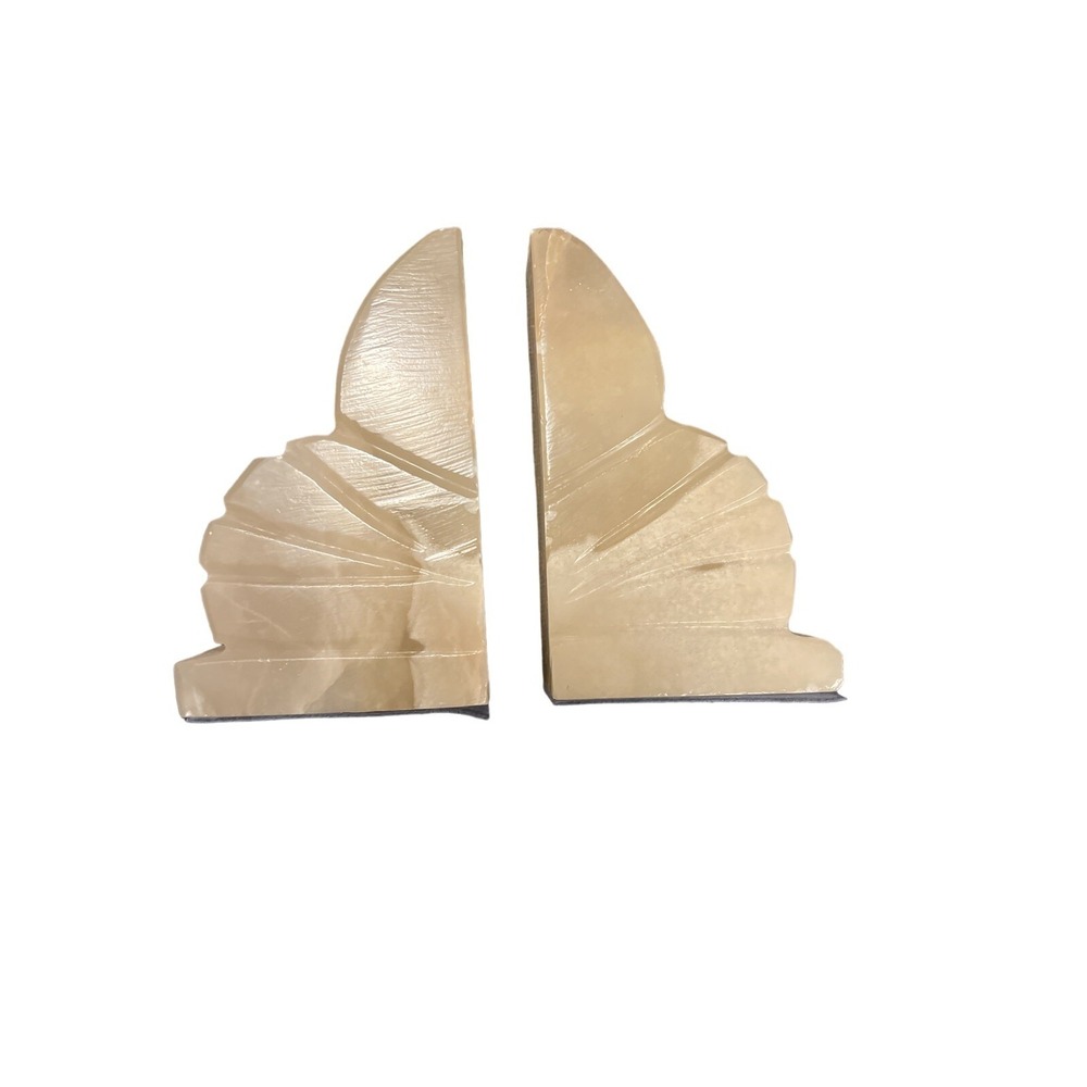 Vintage Art Deco Polished Carved  Bookends Ribbed Fan  may have signs of wear